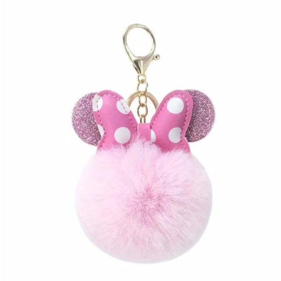 Brand New Minnie Mouse Fur Ball Keyring Charm for Handbags, Backpacks & Purses - Picture 3 of 3